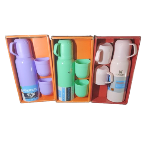Garrafa Térmica Vacum 500ml Com Kit 3 Xícara Café