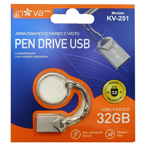 Pendrive Inova Mini Chaveiro: Kv-251 32gb | Usb 3.0 Cinza Inova